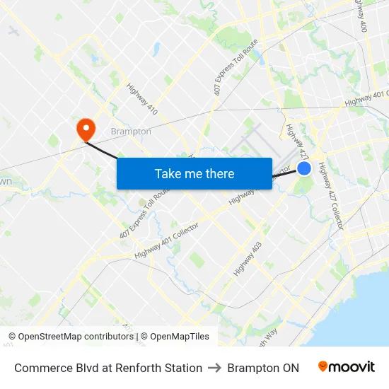 Commerce Blvd at Renforth Station to Brampton ON map