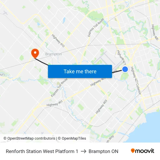 Renforth Station West Platform 1 to Brampton ON map