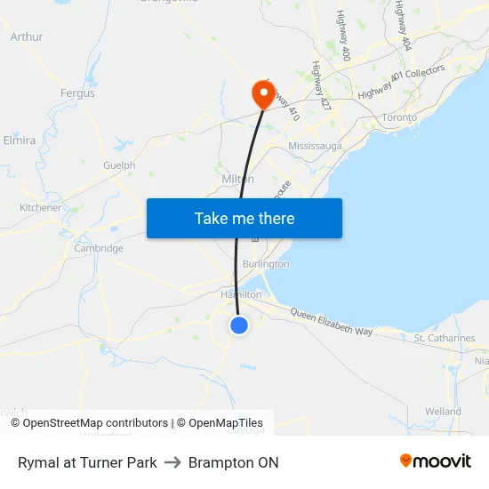 Rymal at Turner Park to Brampton ON map