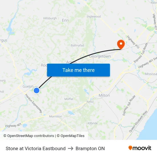Stone at Victoria Eastbound to Brampton ON map