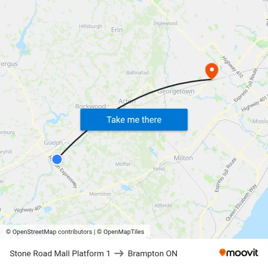Stone Road Mall Platform 1 to Brampton ON map