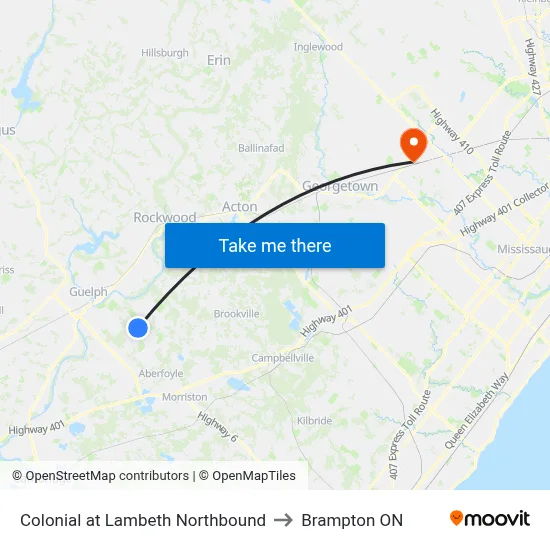 Colonial at Lambeth Northbound to Brampton ON map