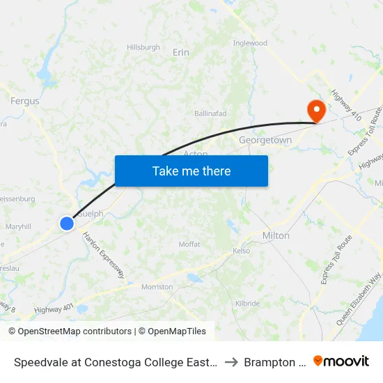 Speedvale at Conestoga College Eastbound to Brampton ON map