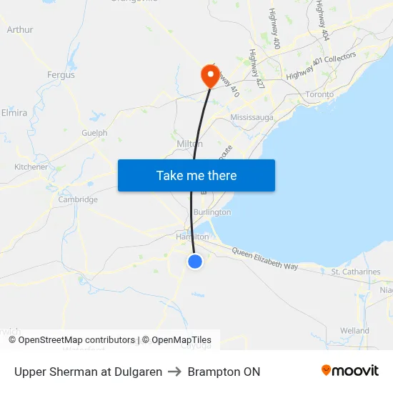 Upper Sherman at Dulgaren to Brampton ON map