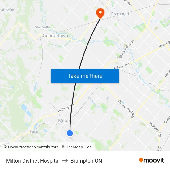 Milton District Hospital to Brampton ON map