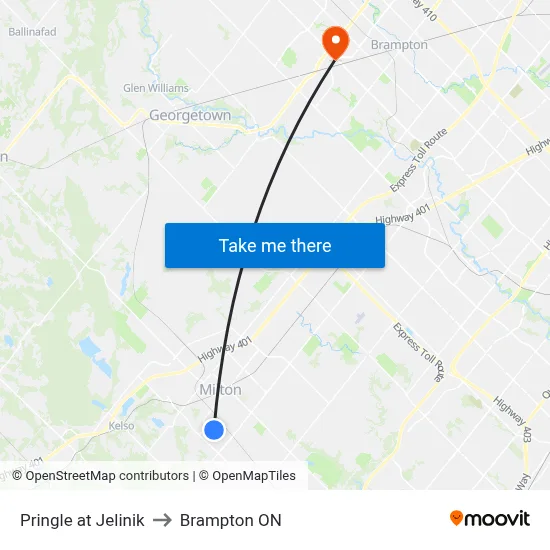 Pringle at Jelinik to Brampton ON map