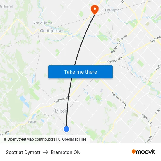 Scott at Dymott to Brampton ON map