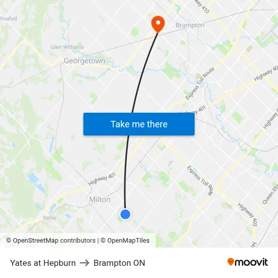 Yates at Hepburn to Brampton ON map