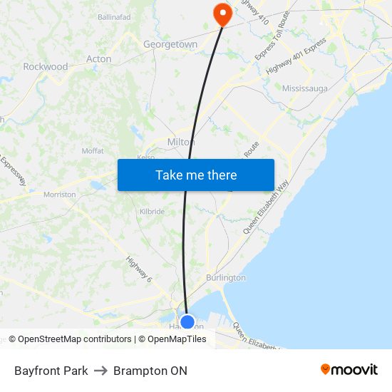 Bayfront Park to Brampton ON map