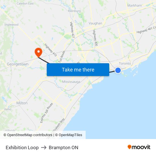 Exhibition Loop to Brampton ON map