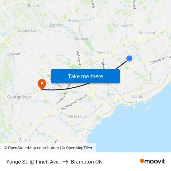 Yonge St. @ Finch Ave. to Brampton ON map