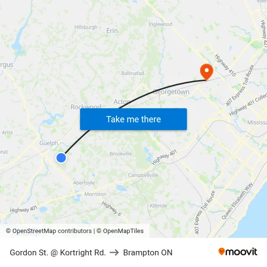 Gordon St. @ Kortright Rd. to Brampton ON map