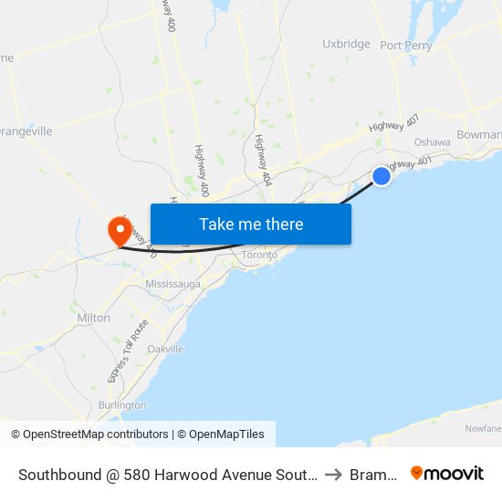 Southbound @ 580 Harwood Avenue South (Lakeridge Health Ajax Pickering) to Brampton ON map