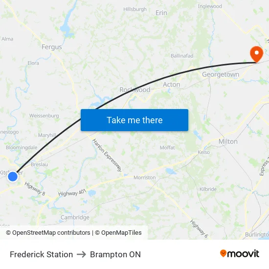 Frederick Station to Brampton ON map