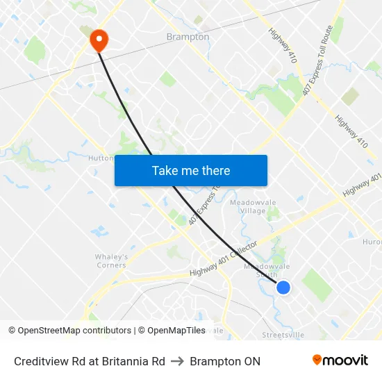 Creditview Rd at Britannia Rd to Brampton ON map