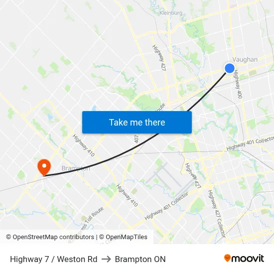Highway 7 / Weston Rd to Brampton ON map