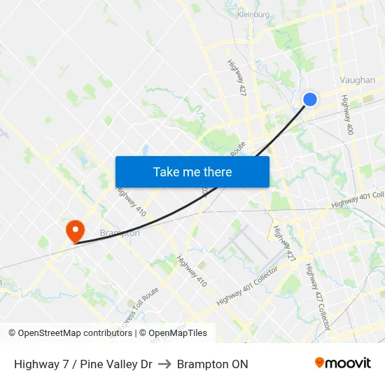Highway 7 / Pine Valley Dr to Brampton ON map