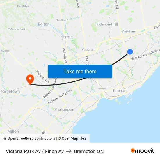 Victoria Park Av / Finch Av to Brampton ON map