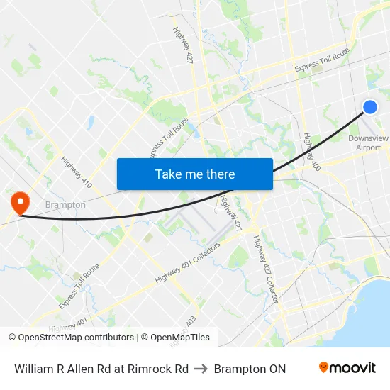 William R Allen Rd at Rimrock Rd to Brampton ON map