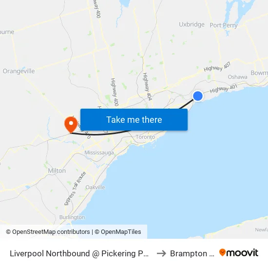 Liverpool Northbound @ Pickering Parkway to Brampton ON map