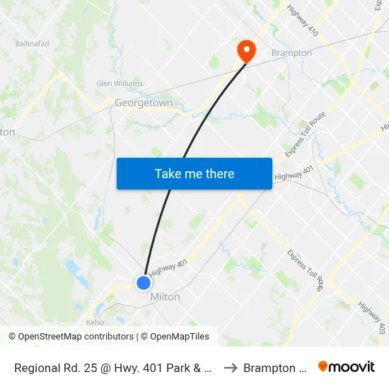 Regional Rd. 25 @ Hwy. 401 Park & Ride to Brampton ON map