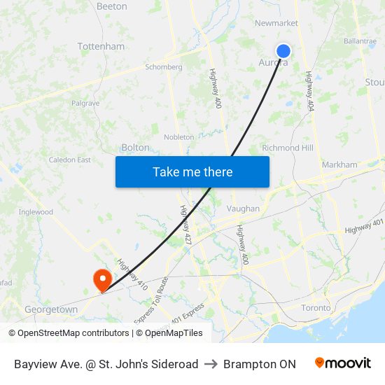 Bayview Ave. @ St. John's Sideroad to Brampton ON map
