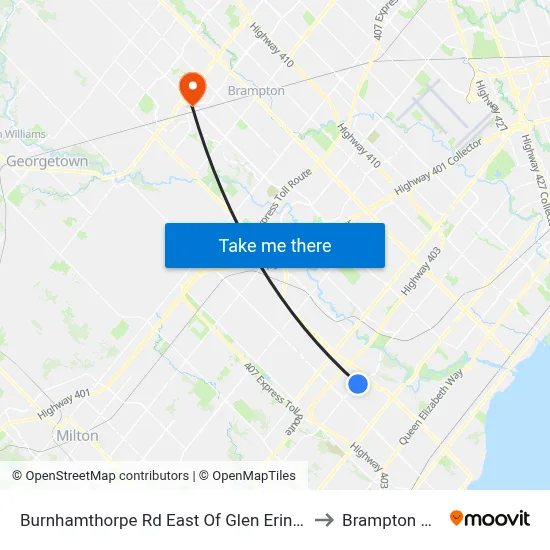 Burnhamthorpe Rd East Of Glen Erin Dr to Brampton ON map