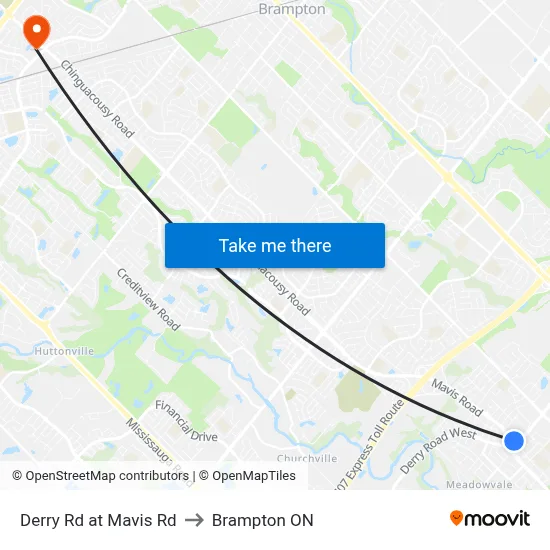 Derry Rd at Mavis Rd to Brampton ON map