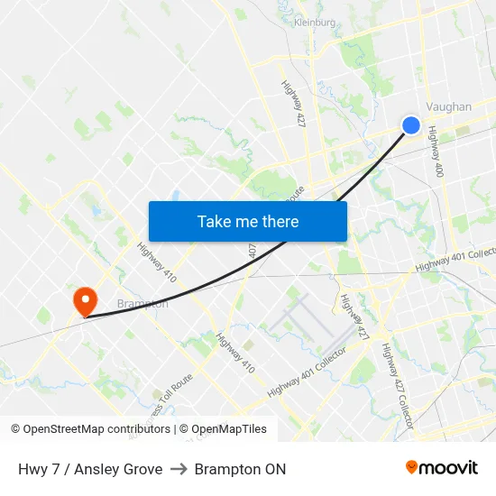 Hwy 7 / Ansley Grove to Brampton ON map