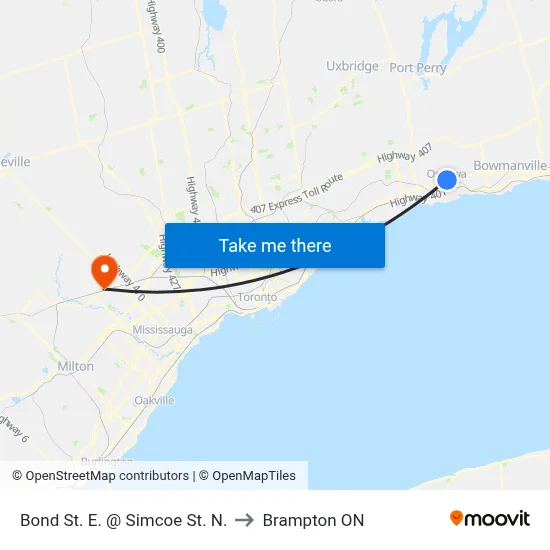 Bond St. E. @ Simcoe St. N. to Brampton ON map