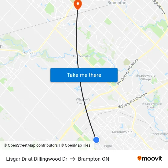 Lisgar Dr at Dillingwood Dr to Brampton ON map