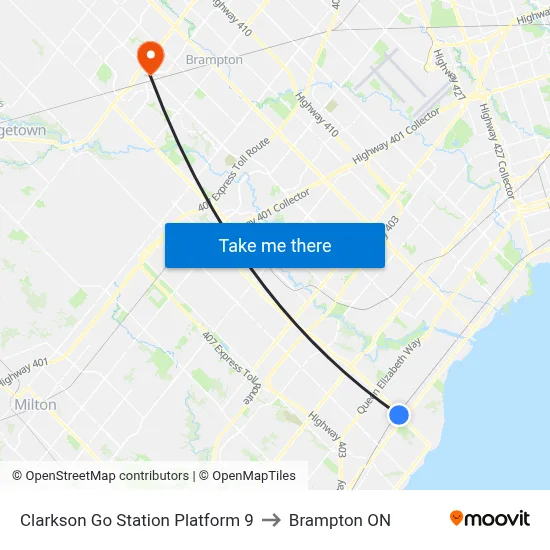 Clarkson Go Station Platform 9 to Brampton ON map