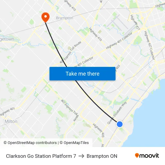Clarkson Go Station Platform 7 to Brampton ON map