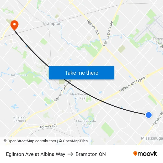 Eglinton Ave at Albina Way to Brampton ON map
