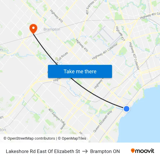 Lakeshore Rd East Of Elizabeth St to Brampton ON map