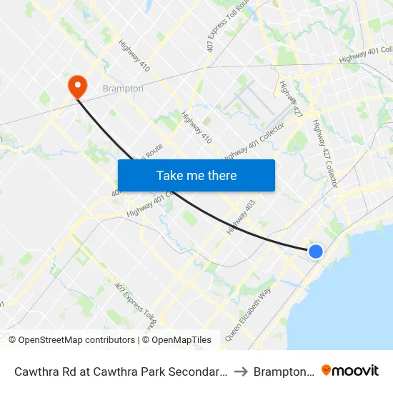 Cawthra Rd at Cawthra Park Secondary School to Brampton ON map