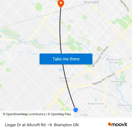 Lisgar Dr at Allcroft Rd to Brampton ON map