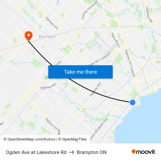 Ogden Ave at Lakeshore Rd to Brampton ON map