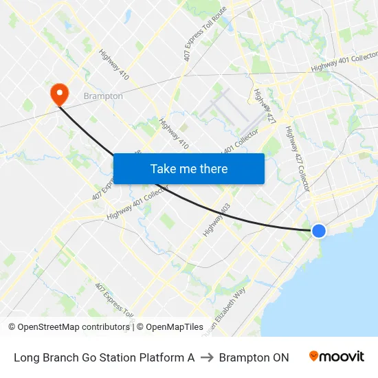 Long Branch Go Station Platform A to Brampton ON map