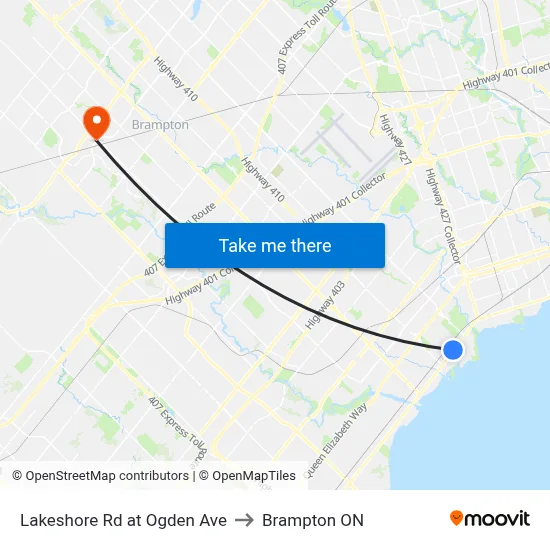 Lakeshore Rd at Ogden Ave to Brampton ON map