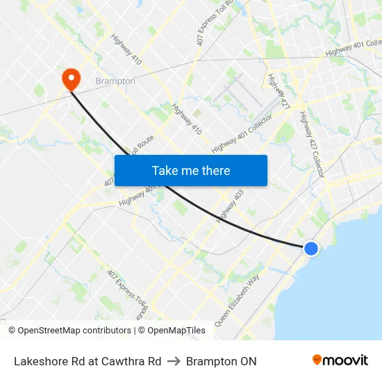 Lakeshore Rd at Cawthra Rd to Brampton ON map