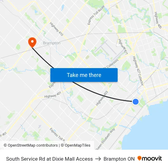 South Service Rd at Dixie Mall Access to Brampton ON map