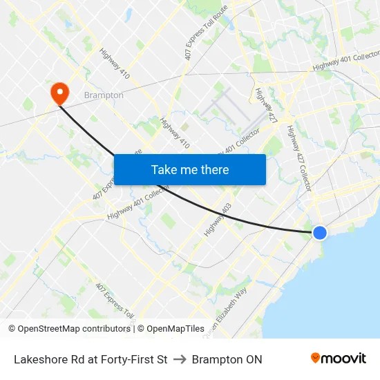 Lakeshore Rd at Forty-First St to Brampton ON map