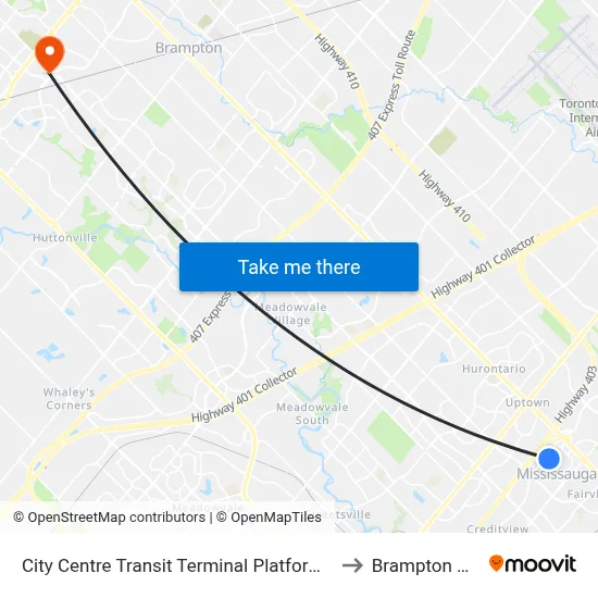 City Centre Transit Terminal Platform E to Brampton ON map