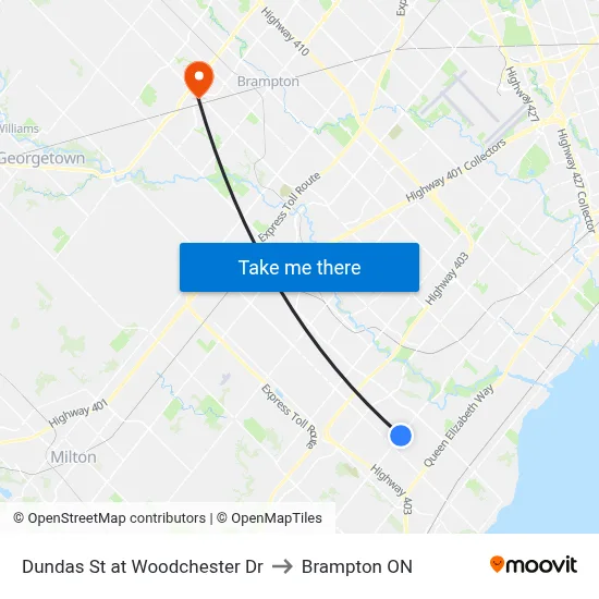 Dundas St at Woodchester Dr to Brampton ON map