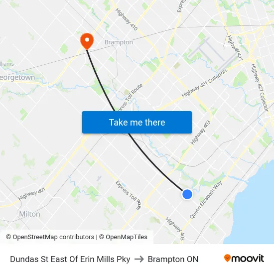 Dundas St East Of Erin Mills Pky to Brampton ON map