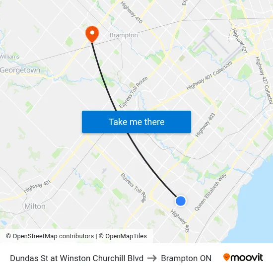 Dundas St at Winston Churchill Blvd to Brampton ON map