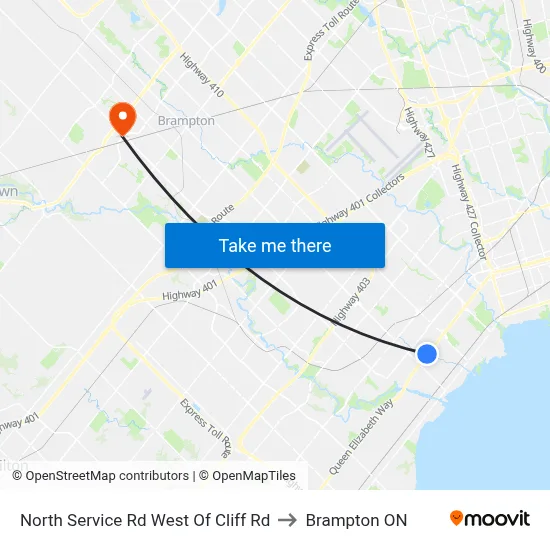 North Service Rd West Of Cliff Rd to Brampton ON map