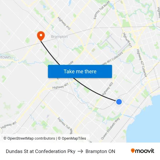 Dundas St at Confederation Pky to Brampton ON map