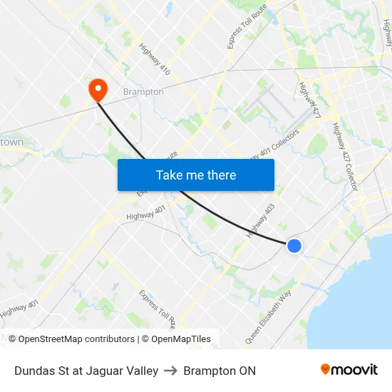 Dundas St at Jaguar Valley to Brampton ON map